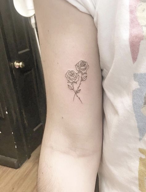 Dainty Rose Bouquet Tattoo, Simple Rose Bouquet Tattoo, Bundle Of Roses Tattoo, Bunch Of Roses Tattoo, Rose Tattoo On Bicep, Roses Bouquet Tattoo, 3 Rose Tattoo, Two Roses Tattoo Design, Bouquet Of Roses Tattoo