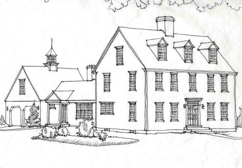 CChonline Colonial House Rendering Colonial Floor Plans, Classic Colonial Homes, Colonial House Exteriors, Gros Morne, Saltbox Houses, Colonial Homes, Colonial House Plans, Farmhouse Architecture, Colonial Farmhouse