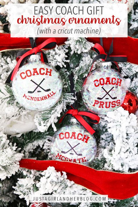 Hockey Ornaments Diy, Abby Lawson, Hockey Christmas Ornaments, Coach Christmas Gifts, Hockey Crafts, Hockey Ornaments, Hockey Christmas, Family Christmas Ornaments, Coach Gift