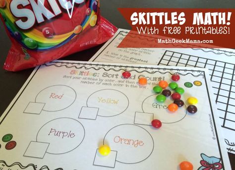 FREE printables to explore important early math concepts with Skittles! Lots of fun ideas! Summer Math Activities, Family Math Night, Math Night, Math Lab, Math Geek, Summer Math, Prek Math, Graphing Activities, Math Printables