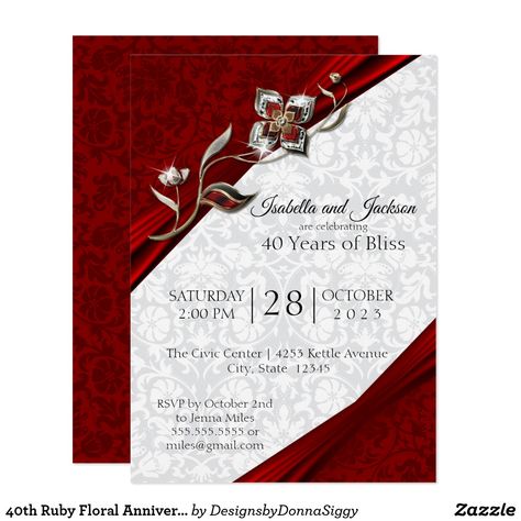 Country Party Invitations, 40th Wedding Anniversary Party Ideas, Wedding Anniversary Design, Mermaid Designs, Cars Birthday Party Decorations, Anniversary Design, Anniversary Party Invitations, 15th Wedding Anniversary, Ruby Wedding Anniversary