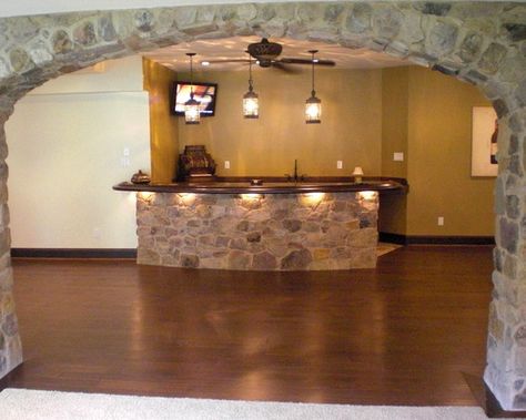 Basement Remodel Design, Pictures, Remodel, Decor and Ideas - love this archway! Man Cave Ideas Cheap, Ranch House Remodel, Dream Basement, Bathtub Remodel, Man Cave Basement, Building Remodeling, Finished Basement Ideas, Stair Remodel, Stone Bar