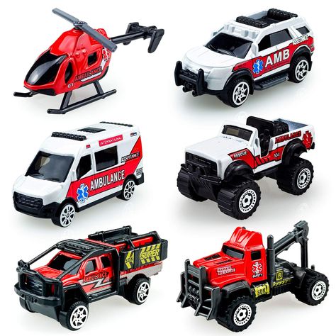 PRICES MAY VARY. Great Value Set: 6 Pieces Die Casting Mini Ambulance Playset with Different Designs and Functions, Very Realistic and Cool Appearance, Perfect for Your Kids, Alloy Metal Die Casting Emergency Rescue Vehicle Model Set including Ambulance Helicopter and Ambulance etc. Exquisite Design: All toy cars are made of high quality durable materials, part die cast alloy and part plastic, die cast mini ambulance model toys look very realistic and cool, some parts of the toy car are removabl Ambulance Toy, Emergency Ambulance, Car Seat Toys, Toy Fire Trucks, Helicopter Toy, Toy Cars For Kids, Car Toys, Rescue Vehicles, Metal Toys