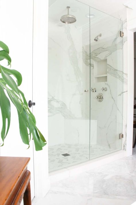 Porcelain Slab Shower Walls: The Genius Hack No One Tells You About! Slab Shower Walls, Shower Dimensions, Porcelain Slab, Master Bath Shower, Shower Wall Panels, Marble Showers, Shower Floor Tile, Double Shower, Small Showers