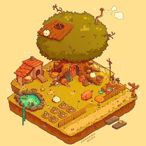 Brittnie on Instagram: “Lazy Day at the Farm 🌿🐷🌻 • I went back to my roots with this one to draw my ideal farm game. I grew up playing games like Harvest Moon and…” Idle Game, Isometric Drawing, Farm Games, Arte Do Kawaii, 8bit Art, Posca Art, Isometric Art, Pixel Art Games, Isometric Illustration