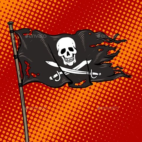 Pirate Flag Tattoo, Jolly Roger Flag, Pop Art Vector, Retro Vector Illustration, Pirate Tattoo, Illustration Comic, Pop Art Retro, Flag Tattoo, Tattoo Now