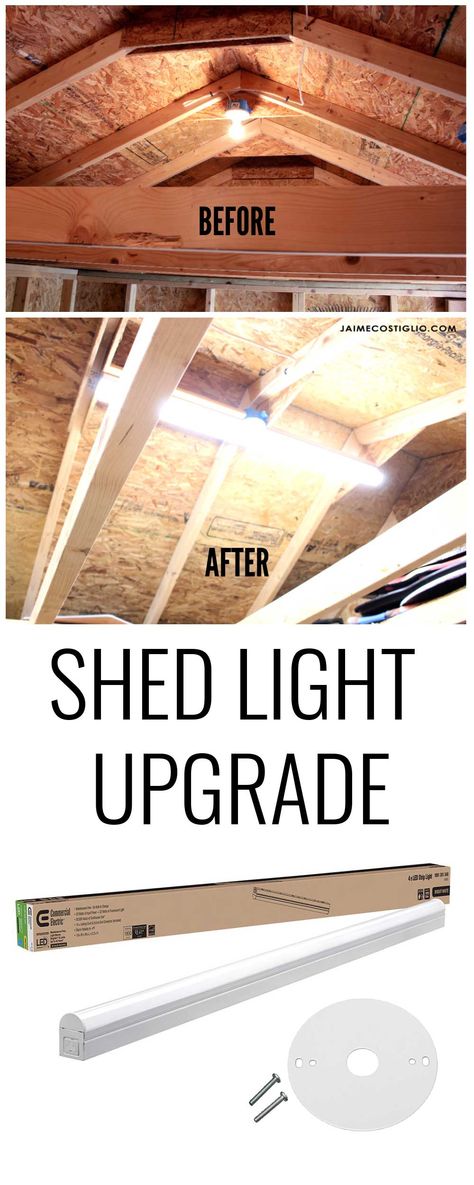 Swap out boring basic bulbs in your shed for some bright lights and you won't regret it. Upgrade those shed lights today! She Shed Lighting, She Shed Lighting Ideas, Shed Upgrade, Shed Lighting Ideas, Barn Shed Ideas, Shed Lights, Garage Lighting Ideas, Shed Lighting, Garage Lights