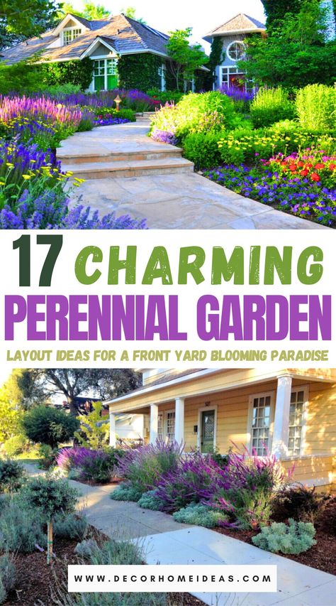 best perrenial gardens layout design front yards Front Yard Landscaping Year Round, Year Round Color Landscaping, Colorful Perennial Garden, Front Yard Flower Garden Ideas, Preannual Flowers Front Yards, All Year Round Plants Front Yards, Perennial Garden Ideas Front Yards, Year Round Plants Front Yards, Perennial Garden Layout