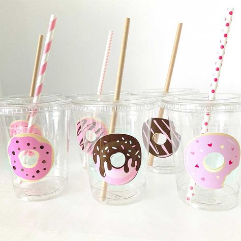 What is a Sip and See? Ideas for Hosting the Perfect Party! Kids Party Cups, Donut Party Supplies, Minnie Mouse Party Favor, Donut Cup, Donut Theme Party, Minnie Mouse Gifts, Doughnut Party, Party Favor Cups, Donut Themed Birthday Party