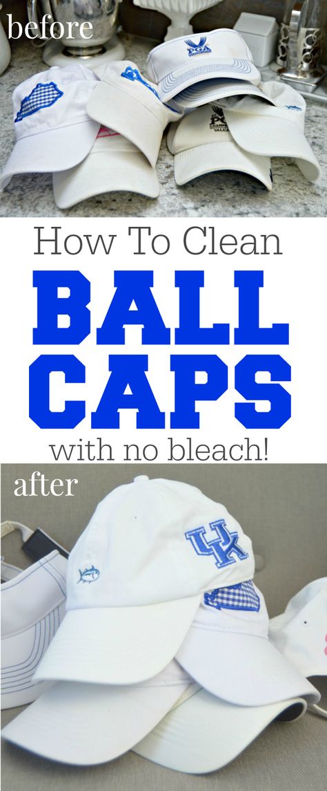 How To Clean Ball Caps easily. Got dirty ball caps or golf hats? It's super easy to clean them and remove sweat stains and dirt with no bleach at all!… Clean Ball Caps, Homemade Toilet Cleaner, Clean Baking Pans, Cleaning Painted Walls, Glass Cooktop, Deep Cleaning Tips, Ball Caps, Clean Dishwasher, Simple Life Hacks