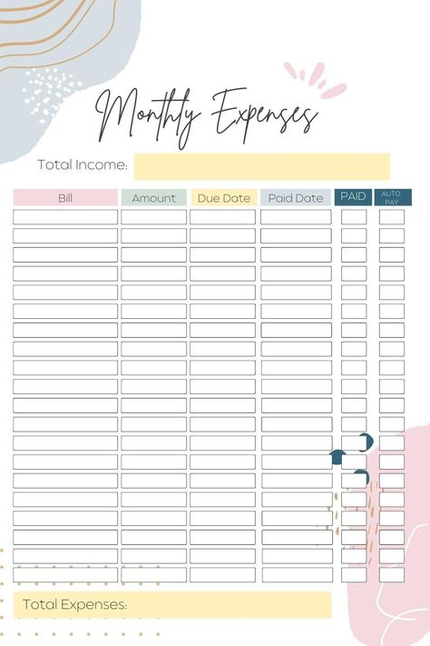 Monthly Expenses Tracker | Monthly Printable Planner by  Flor King Bullet Journal Expenses, Monthly Expenses Tracker, Bill Organization Printables, Printable Meal Planner Monthly, Google Sheets Templates, Expense Tracker Printable, Personal Budget Template, Weekly Budget Template, Bill Tracker Printable