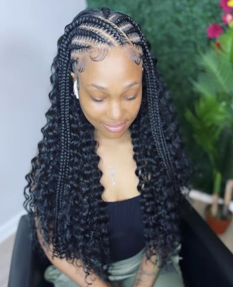 Hairbyericalatrice on IG Hairstyles Plaits Black, Hair Plaiting Ideas, Cute Hairstyles For Birthday Braids, Cornrow Ideas With Curls, Top Half Braided Hairstyles, Corn Rows And Box Braids Hairstyles, Cute Birthday Hairstyles Braids, Two Plaits Hairstyles, Braided Hairstyles For Graduation