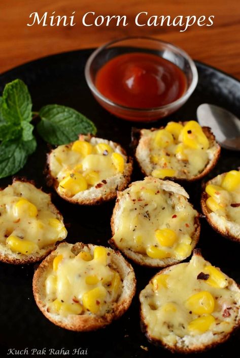 Canapes Recipes Vegetarian, Kitty Party Snacks Food Ideas, Appe Pan Recipes, Party Snacks Vegetarian, Corn Starters, Corn Snacks Recipes, Easy Savoury Snacks, Easy Starters Recipes, Veg Starter Recipes