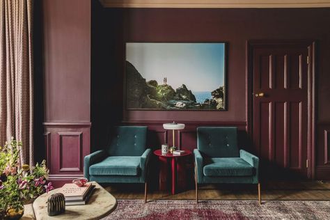 Salon Art Deco, Pale Blue Walls, Purple Living Room, London Family, Paint And Paper Library, Lime Paint, Beautiful London, Terrazzo Flooring, Mid Century Armchair