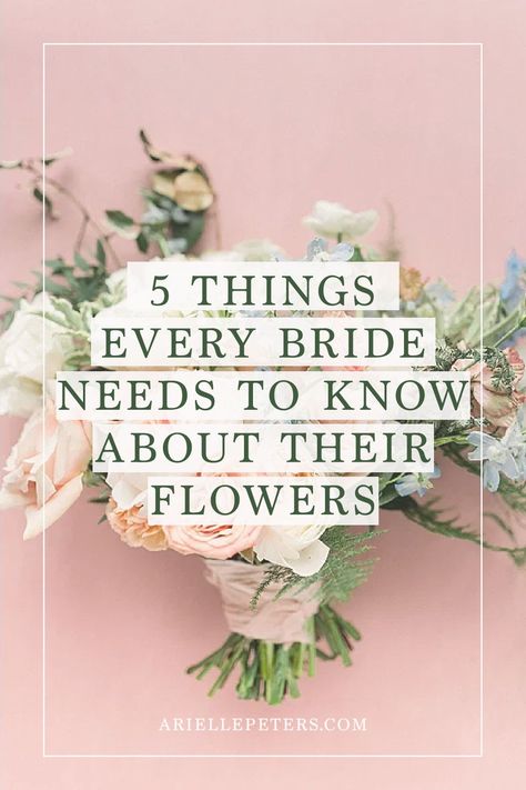 #ariellepeters Wedding planning tips for future brides: the flowers play an important part in your wedding day. So find out 5 things that you need to know about wedding florals. #weddingplanning Floral Pieces For Wedding, Save On Flowers Wedding, What Florals Do You Need For A Wedding, Wedding Floral Needs, How To Create Wedding Bouquet, List Of Flowers Needed For Wedding, Flowers Needed For Wedding, Flower Ideas For Weddings, Floral Ideas For Weddings