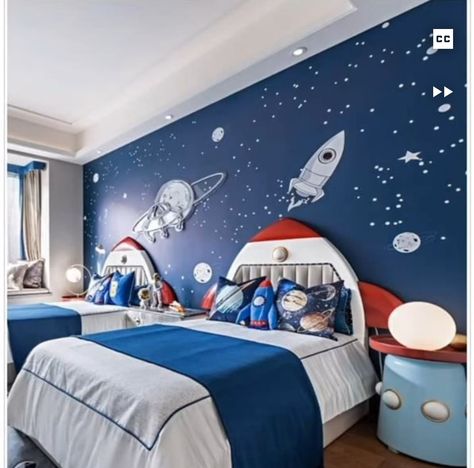 Wall Mural For Bedroom, Space Themed Bedroom Boys, Space Bedroom Ideas, Boys Space Bedroom, Kids Bedroom Furniture Design, Colors Bedroom, Home Decor Ideas Bedroom, Luxury Kids Bedroom, Space Themed Bedroom