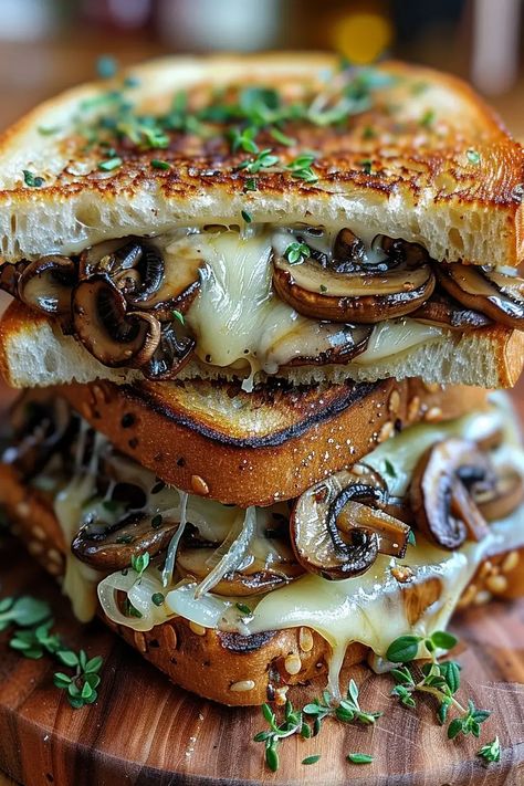 Explore our Grilled Cheese with Gouda, Roasted Mushrooms, and Onions recipe to create a perfect blend of gooey cheese and savory vegetables. Roasted Mushrooms And Onions, Mushroom Grilled Cheese, Mushroom Grilled, Onion Grilled Cheese, Mushroom Sandwich, Gourmet Grilled Cheese, Mushrooms And Onions, Grilled Cheese Sandwiches, Grilled Cheese Recipes