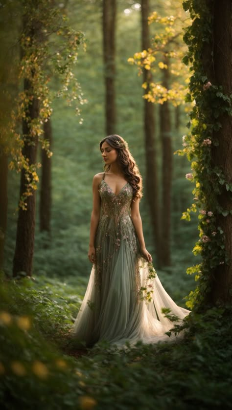 "Enchanted Forest: Girl Among Towering Trees in Floral Gown" Posing Photoshoot, Whimsical Photoshoot, Photoshoot Ideas Creative, Fairytale Photoshoot, Vines And Flowers, Fairy Photoshoot, Nature Photoshoot, Sunset Light, Fairytale Photography