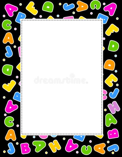 Illustration about Cute and colorful alphabet border on black background. a to z alphabet. Illustration of font, cartoon, text - 21615478 Kids School Labels, Alphabet Background, Letter Borders, A To Z Alphabet, Alphabet Frames, School Border, Z Alphabet, Colorful Alphabet, Colorful Borders Design