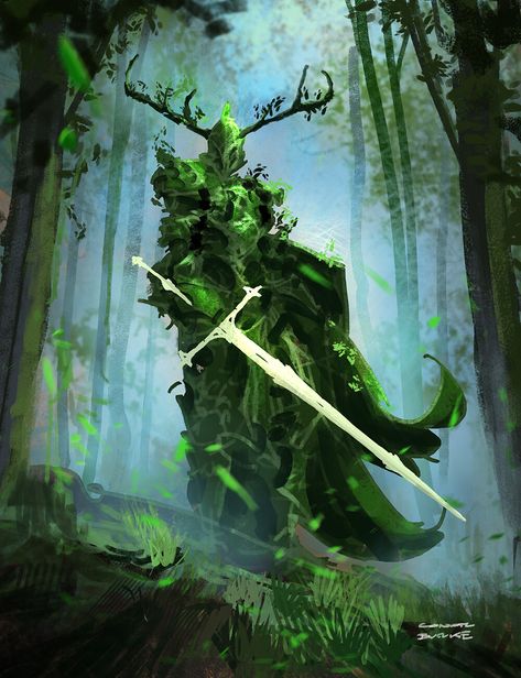 Green Knight, Fantasy Forest, Knight Art, Forest Creatures, Monster Concept Art, Fantasy Races, Fantasy Images, Dnd Art, D&d Dungeons And Dragons