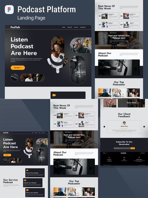 Podcast Landing Page Figma Template Figma Landing Page, Podcast Landing Page, Podcast Website Design, Podcast Inspiration, Podcast Website, Figma Design, Design Podcast, Figma Template, Shop Website