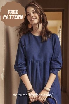 Free Long Sleeve Dress Patterns For Women, Women Sewing Patterns Free, Free Vintage Sewing Patterns For Women, Long Sleeve Dress Pattern Free, Free Winter Sewing Patterns, Women’s Sewing Patterns, Easy Sew Dresses For Women, Download Free Pdf Sewing Patterns, Free Dress Sewing Patterns