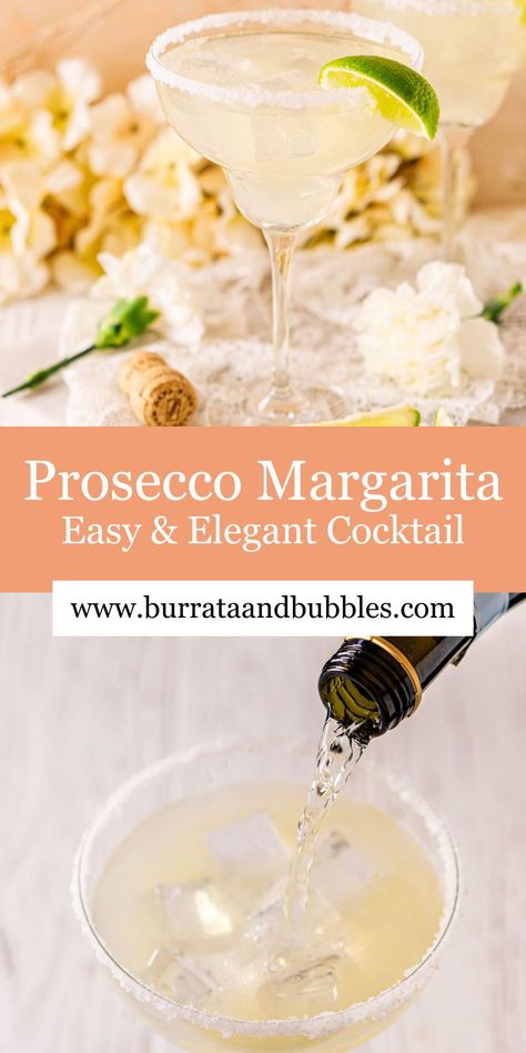 Prosecco Tequila Cocktails, Brunch Margaritas, Prosecco Margarita, White Margarita, Champagne Margarita Recipe, Fancy Cocktails Recipes, Sparkling Margarita, Champagne Margaritas, Bubble Recipe