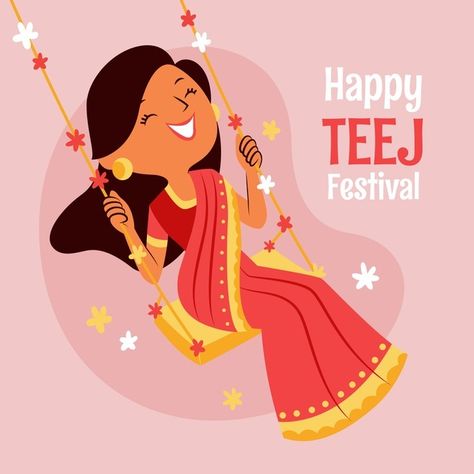 Hand drawn teej festival illustration Free Vector Teej Festival Outfits, Happy Teej, Teej Festival, Festival Illustration, Festival Outfit Ideas, Happy Rakhi, Classroom Birthday, Couple Engagement Pictures, Invitation Video