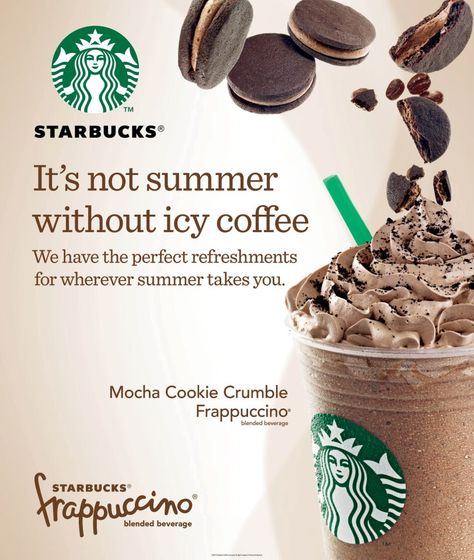 Starbucks Creative Ads, Starbucks Advertisement Poster, Mocha Cookie Crumble Frappuccino, Chocolate Cookie Crumble, Beverage Posters, Cookie Crumble Frappuccino, Coffee Promotion, Coffee Content, Mocha Cookie Crumble