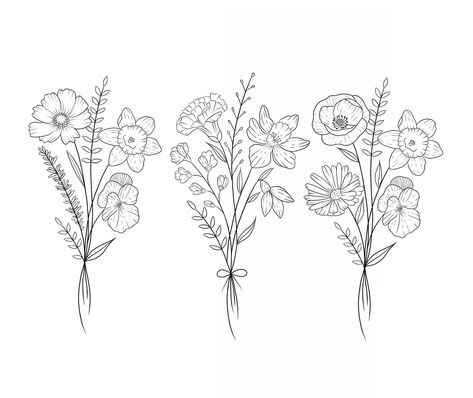 Birth Flower Tattoo, Tattoo design, Flower Bouquet , Personalizable Gifts Hi! I will create a custom tattoo or graphic design for you to hang on a wall! This is a bouquet consisting of the birth flowers of your loved ones. You can select up to 8 flowers. If you want more, send me an Etsy message. The design is linear, delicate and minimalist! ✿ How to order: Just choose the flowers you will find in the photo in the advertisement. Two flowers are created for each month (one to choose from). If yo Doe And Stag Tattoo Couple, Women’s Side Neck Tattoo, Three Birth Month Flower Tattoo, Four Flower Bouquet Tattoo, Bouquet Of Flowers Tattoo Birth Month, 5 Birth Flower Tattoos, Morning Glory And Poppy Flower Tattoo, Birthflower Family Tattoos, July Flower Bouquet Tattoo