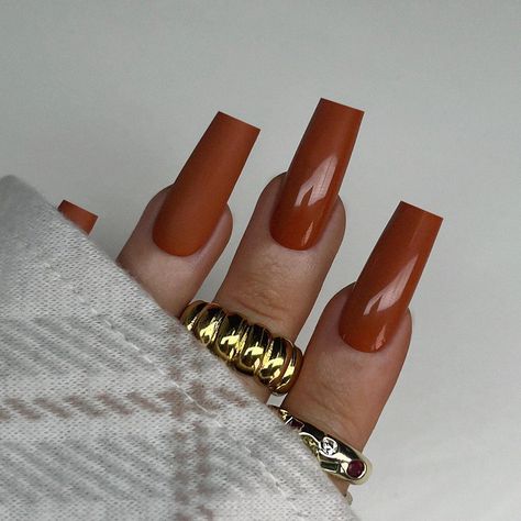 C U S T O M * P R E S S * O N * N A I L S Custom made press-on nail sets are handmade by myself using high quality, salon grade nail tips, gel polish, and top coat. Material * Gel Style Pictured * Square Pictured Color: Bright Burnt Orange. H O W * T O * O R D E R * First: Know your nail size! Either purchase a sizing kit ( only $5 + free shipping ) or use a soft tape measure using MM and match to the size chart. ( Measuring instructions are in the photos of every listing! ) I highly recommend t Burnt Organs Nails, Burnt Orange Stiletto Nails, Orange Matte Nails Coffin, Plain Fall Nails Simple, October Color Nails, Pumpkin Spice Nails Acrylic, Burned Orange Nails, Matte Orange Nail Fall, Beige And Red Nails