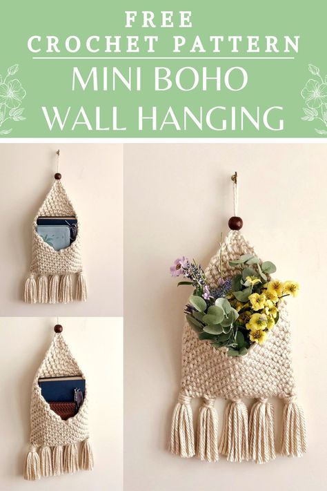 Crochet Mini Boho Bag, Crochet Plant Wall Hanger Pattern Free, Crochet Storage Pattern Free, Year Crochet Project, Crochet Mini Hammock Pattern Free, Crochet Wall Hanging Decor Free Pattern, Crochet Home Organization, Crochet Macrame Wall Hangings, New Crochet Ideas 2023