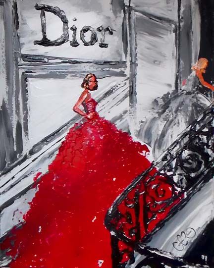 “J'Adore Dior” | Copyright © by Caroline Ruivo. Year: February 2016. Time: 2 Hours. Media: Acrylic Paint with Gloss Gel. Technique: Impasto with Palette Knife. Size: 20″ x 16″ on Stretched Canvas #dior #highfashion #fashionillustration #fashionpainting #artwork #impasto #paletteknife #redress #carolineruivo #couture Dior Painting, Dior Artwork, J Adore Dior, Room Artwork, Knife Painting, Fashion Wall Art, Fashion Painting, Palette Knife, Acrylic Paintings