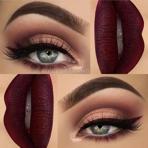 Winter Eye Makeup, Makeup Lips Matte, Makeup Looks Winter, Fall Wedding Makeup, Burgundy Lips, Burgundy Lipstick, Wedding Hairstyles And Makeup, Matte Makeup, Basic Makeup