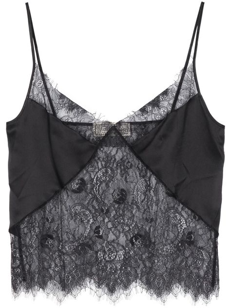 black silk lace panelling V-neck sleeveless scallop hem slip-on style Farfetch Blumarine, Top Renda, Lace Top Black, Dream Wishlist, Cami Mendes, 2024 Style, Scallop Hem, City Dress, Silk Lace