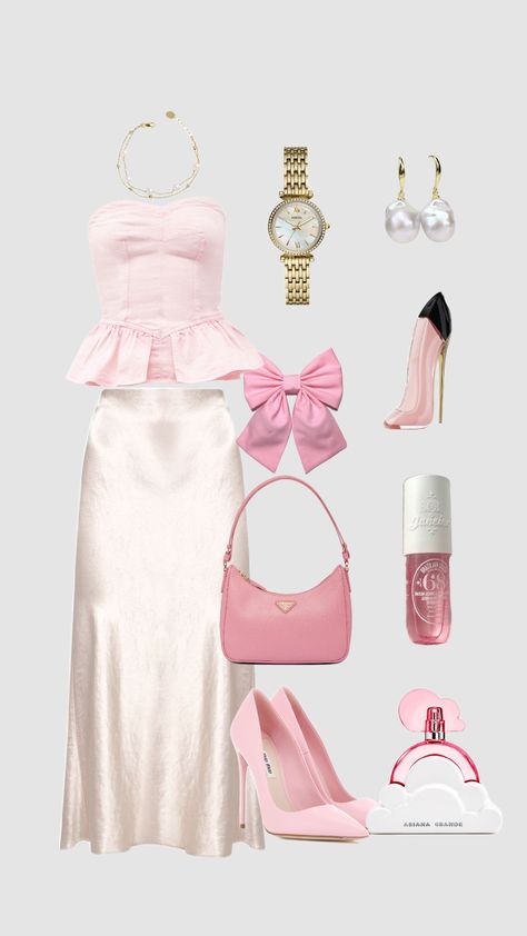 Pink aesthetic outfit #pinkoutfit #pinkaesthetic #soldejaneiro #arianagrandecloud #perfume #ootd #trendy #oldmoney #quirky Coquette Dresses, Chic Capsule Wardrobe, Adidas Outfit Women, Fashion Magazine Layout, Feminine Outfits, Glamour Outfit, Clueless Outfits, Outfit Layout, Capsule Outfits