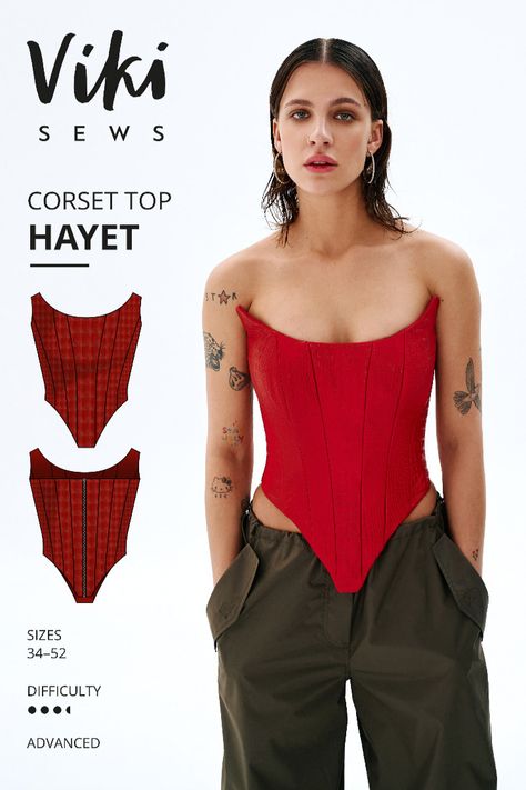 Craft Your Style with Exclusive Vikisews Hayet Corset Top Pattern – Chic Sewing Project Strapless Corset Pattern, How To Sew Corset Top, Corset Top Free Pattern, Sewing Corset Top, Corset Diy Pattern, Easy Corset Pattern, Corset Top Pattern Free, How To Make A Corset Top, Corset Pattern Sewing