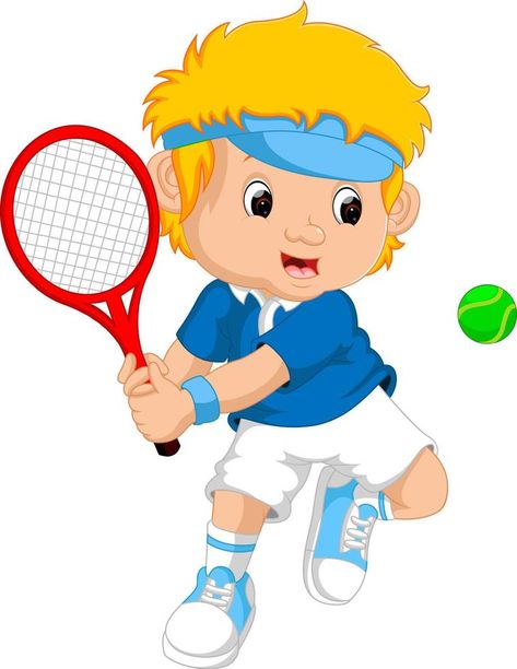 Young boy playing tennis with a racket Farm Quilt, Football Illustration, Playing Tennis, Four Kids, Cartoon Boy, Boy Character, Sports Day, Cartoon Man, Kids Clipart