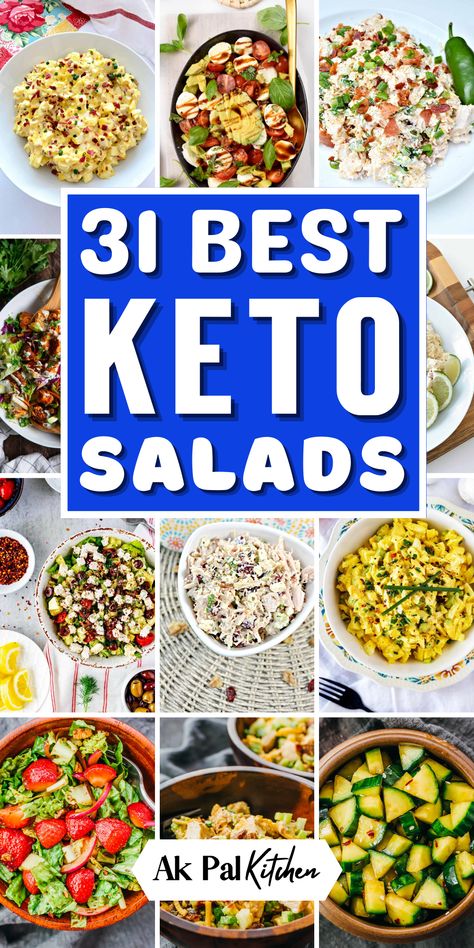 Are you looking for healthy keto salad recipes? We have a variety of low carb recipes perfect for lunch or dinner. Try these mouthwatering keto meals and stay on track with your keto diet. Indulge in flavorful keto salad recipes, including keto Cobb salad, broccoli salad, chicken salad, egg salad, tuna salad, Greek salad, Caprese salad, spinach salad, avocado salad, kale salad, coleslaw, and cucumber salad. Enjoy a satisfying and nutritious keto lifestyle with these healthy salad recipes. Low Carb Kale Salad, Keto Salads Recipes Easy, Keto Salads Recipes, Keto Salad Ideas, Keto Cobb Salad, Low Carb Salads, Keto Salad Recipes, Salad Caprese, Salad Coleslaw