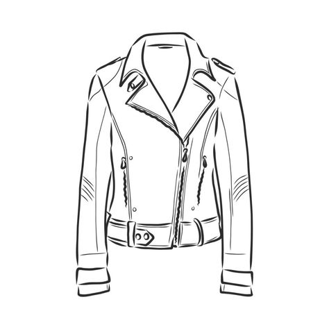 leather jacket vector sketch How To Draw A Leather Jacket, How To Draw Leather Jacket, Leather Jacket Drawing Reference, Leather Jacket Sketch, Jacket Drawing Reference, Drawing Leather Jacket, Leather Jacket Drawing, Jacket Sketch, Jacket Drawing