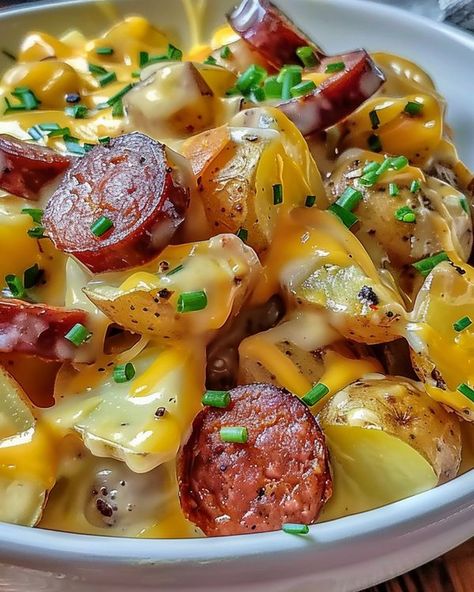 Everything Grandma | Smoked Sausage and Ranch Potato Bake | Facebook Smoked Sausage And Potato Bake, Ranch Potatoes Baked, Sausage And Potato Bake, Campbells Recipes, Smoked Sausage Recipes, Ranch Potatoes, Potato Bake, Shredded Cheddar Cheese, New Potato