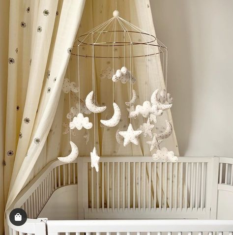 Cloud Nursery Theme, Night Sky Nursery, Nursery Themes Neutral, Sky Nursery, Beaded Stars, Dreamy Nursery, Ikea Nursery, Clouds Nursery, Nursery Room Design