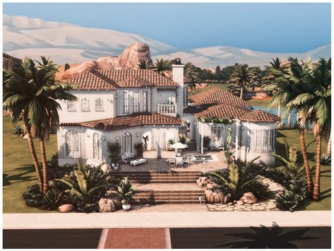 The Sims Resource - MM mediterranean House 2 Sims 4 Restaurant, Palm Springs House, The Sims 4 Lots, Castle Estate, Mediterranean House, Tumblr Sims 4, Sims 4 House Design, Casas The Sims 4, Sims House Plans