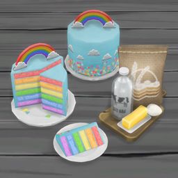 Rainbow Sky Cake Cake Sims 4, Sims 4 Food Cc, Sky Cake, Rainbow Topper, Rainbow Layer Cake, Whale Cookies, Fondant Rainbow, Whale Cakes, Floating Clouds