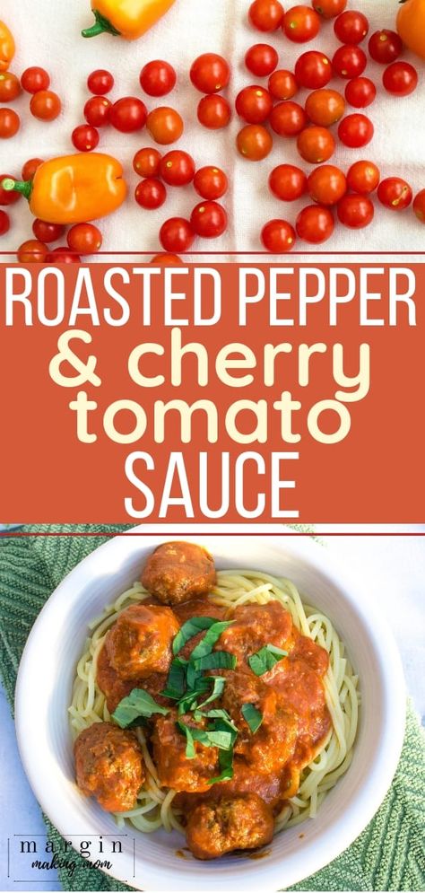 Peppers And Tomatoes Recipes, Roasted Tomato And Pepper Sauce, Roasted Pepper Sauce, Cherry Tomato Recipes, Cherry Tomato Sauce, Easy Tomato Sauce, Grilled Peppers, Cheap Dinner Recipes, Roasted Cherry