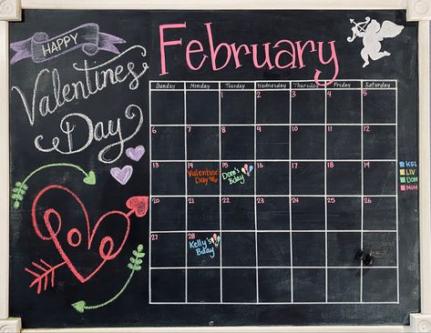 Valentine's Day Whiteboard, Febuary Calander Chalk, February Chalkboard Ideas Calendar, February White Board Calendar Ideas, February Chalkboard Calendar, February Chalkboard Ideas, February Chalkboard, Valentine Calendar, Classroom Jokes