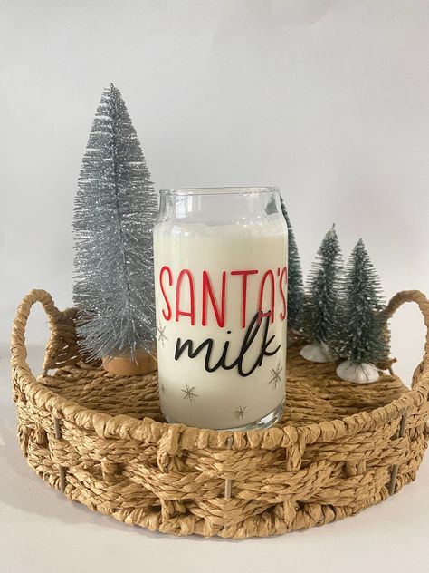 Milk And Cookies For Santa Ideas, Christmas Glass Cups, Santa Milk And Cookies, Milk For Santa, Santa Cups, Milk And Cookies, Christmas Cup, Santa Mugs, Ice Coffee