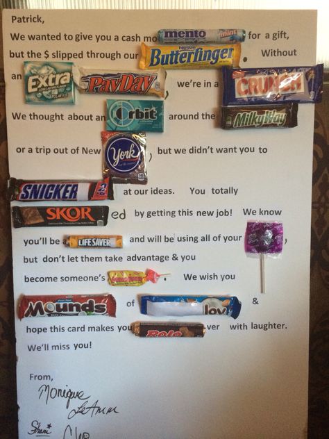 Made this for a coworker who was leaving the job. It was so much fun to make & he loved it! Candy Bar Poster For Coworker Leaving, Farewell To Coworker, Job Promotion Party Ideas, Farewell Coworker, Goodbye Coworker, Retirement Candy, Gift For Coworker Leaving, Candy Bar Poster, Goodbye Party