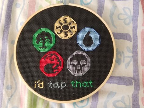 I'd tap that magic the gathering cross stitch Magic The Gathering Crafts Diy, Magic The Gathering Embroidery, Mtg Embroidery, Mtg Cross Stitch, Mtg Pixel Art, Magic The Gathering Gifts Diy, Magic The Gathering Gift Ideas, Magic The Gathering Cross Stitch, Mtg Birthday