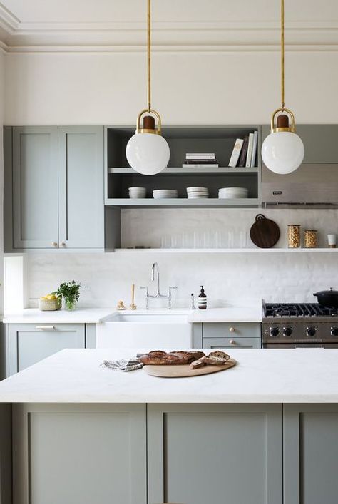 kitchen with pistachio green paint Gray Kitchen Cabinets And Flooring, Nicole Franzen, Language Design, Kitchen Cabinet Trends, Scandinavian Kitchen Design, Kitchen Ikea, Dream Kitchens, Classic Kitchen, Kitchen Design Trends